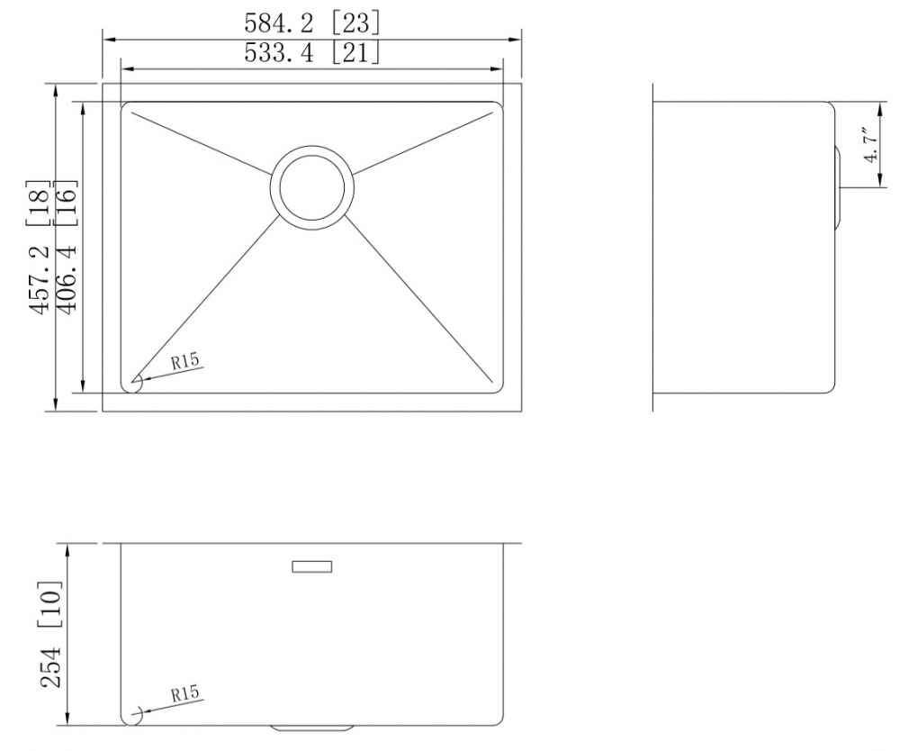23-in. W CSA Approved Stainless Steel Kitchen Sink With 1 Bowl And 16 Gauge