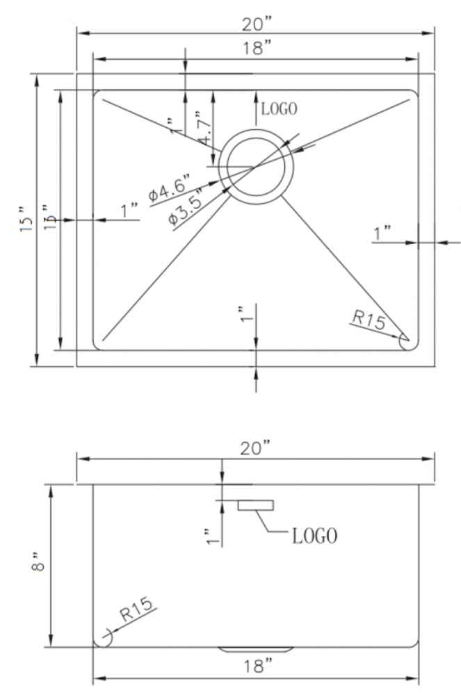 20-in. W CSA Approved Stainless Steel Kitchen Sink With 1 Bowl And 16 Gauge