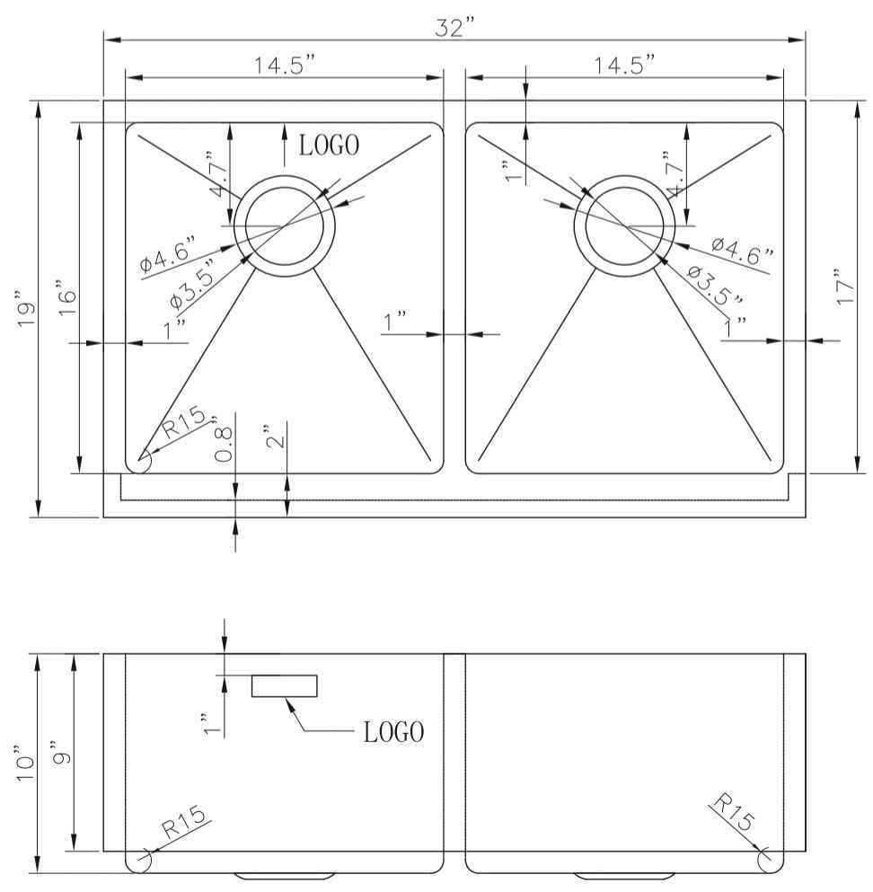 32-in. W CSA Approved Stainless Steel Kitchen Sink With 2 Bowl And 16 Gauge