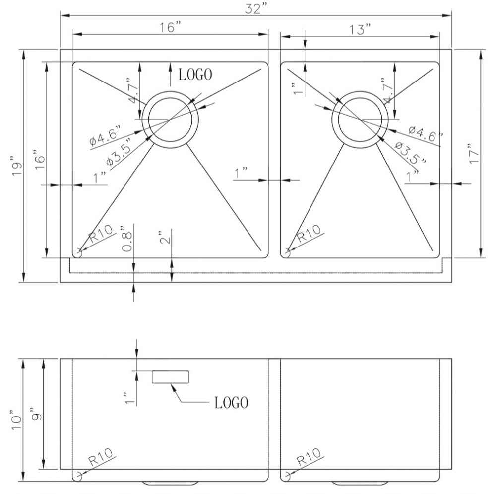 32-in. W CSA Approved Stainless Steel Kitchen Sink With 2 Bowl And 16 Gauge
