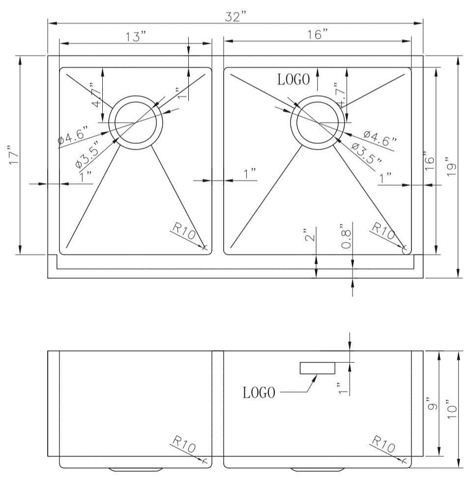 32-in. W CSA Approved Stainless Steel Kitchen Sink With 2 Bowl And 16 Gauge
