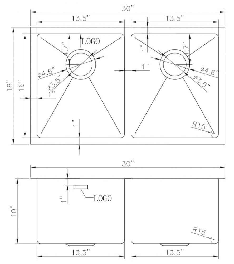30-in. W CSA Approved Stainless Steel Kitchen Sink With 2 Bowl And 18 Gauge