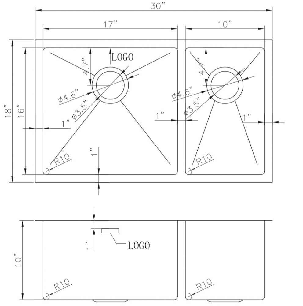 30-in. W CSA Approved Stainless Steel Kitchen Sink With 2 Bowl And 18 Gauge