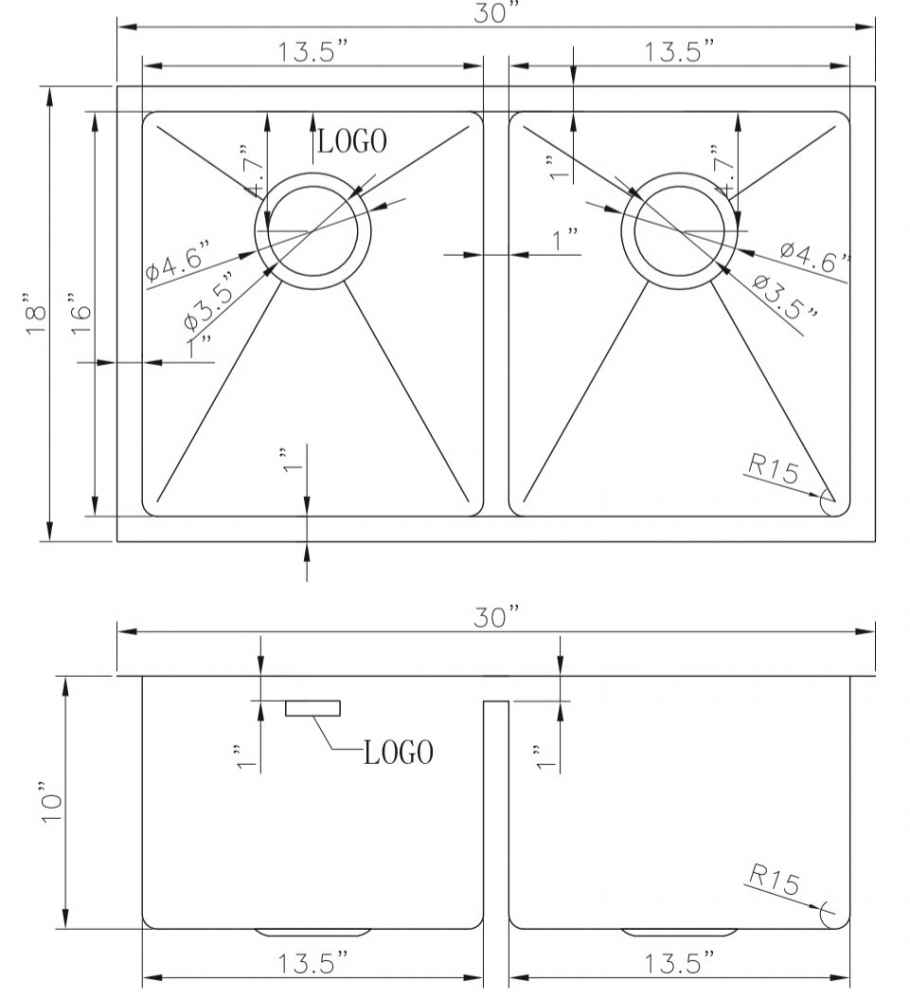 30-in. W CSA Approved Stainless Steel Kitchen Sink With 2 Bowl And 18 Gauge