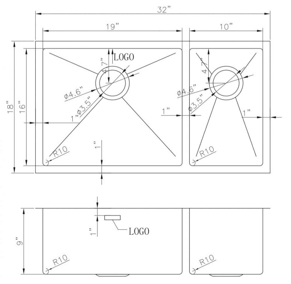 32-in. W CSA Approved Stainless Steel Kitchen Sink With 2 Bowl And 18 Gauge