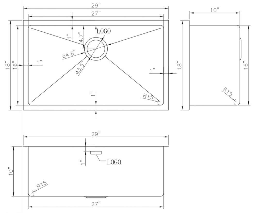 29-in. W CSA Approved Stainless Steel Kitchen Sink With 1 Bowl And 18 Gauge