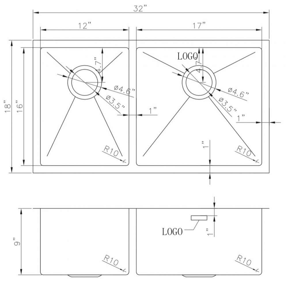 32-in. W CSA Approved Stainless Steel Kitchen Sink With 2 Bowl And 18 Gauge
