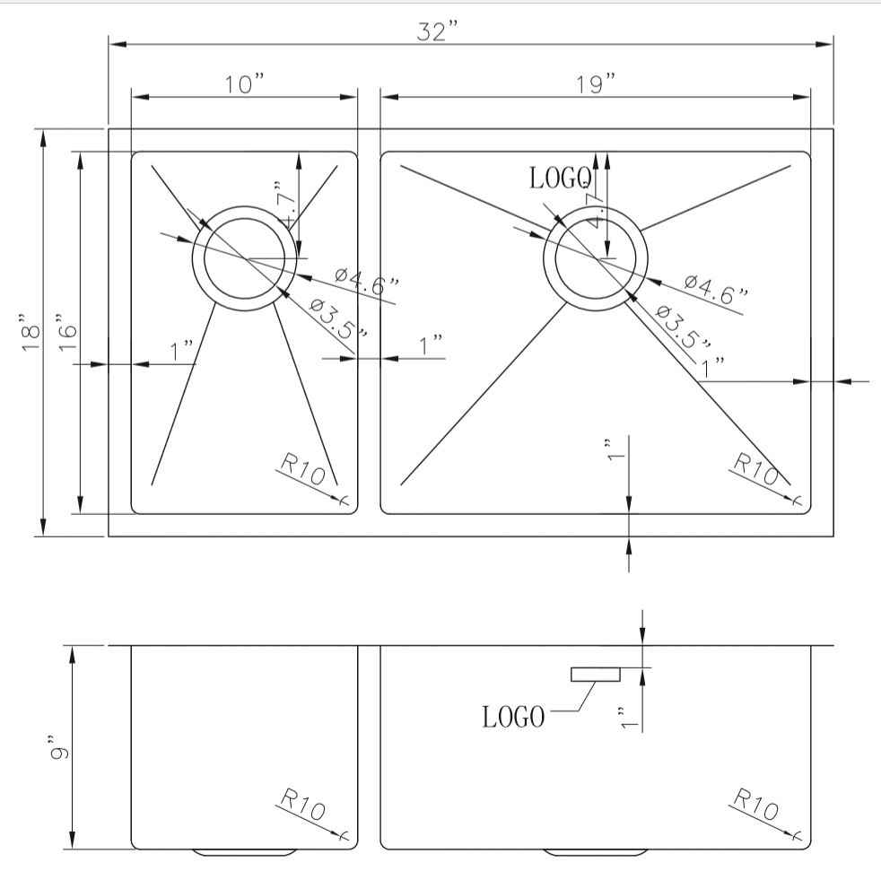 32-in. W CSA Approved Stainless Steel Kitchen Sink With 2 Bowl And 18 Gauge