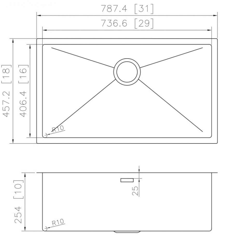 31-in. W CSA Approved Stainless Steel Kitchen Sink With 1 Bowl And 18 Gauge