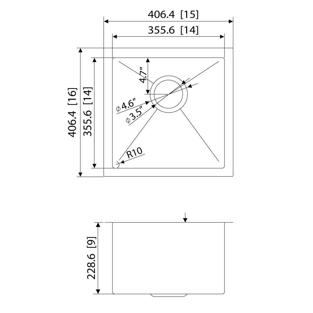 16-in. W CSA Approved Stainless Steel Kitchen Sink With 1 Bowl And 18 Gauge