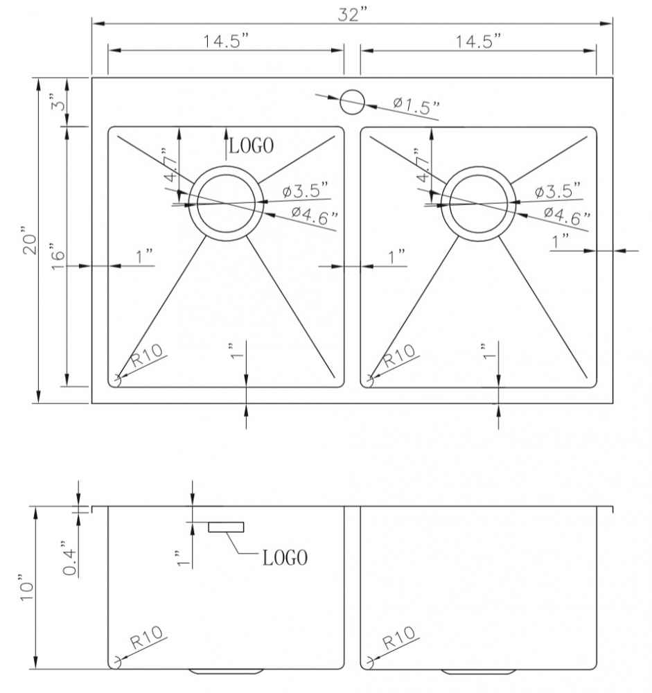 32-in. W CSA Approved Stainless Steel Kitchen Sink With 2 Bowl And 18 Gauge