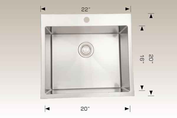 22-in. W CSA Approved Stainless Steel Kitchen Sink With 1 Bowl And 18 Gauge