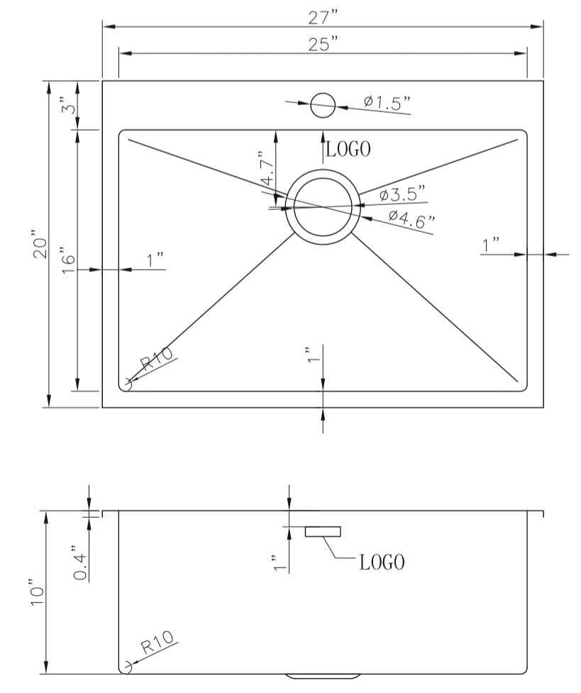 27-in. W CSA Approved Stainless Steel Kitchen Sink With 1 Bowl And 18 Gauge