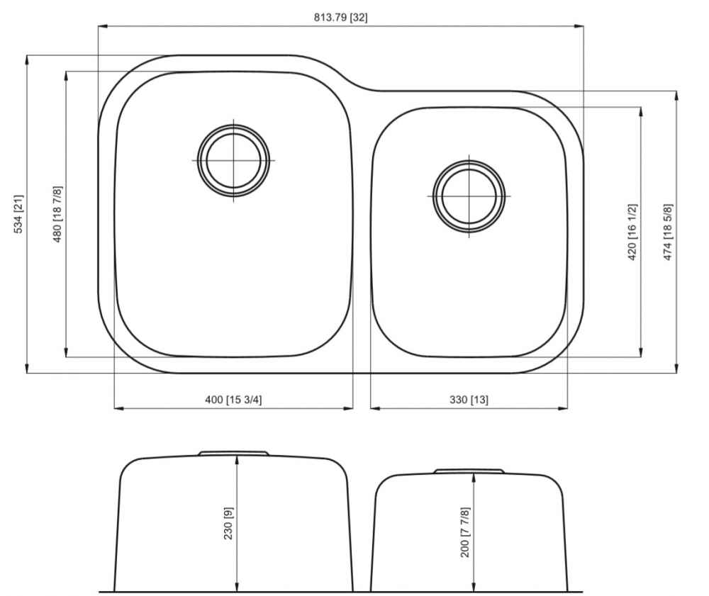 32-in. W CSA Approved Stainless Steel Kitchen Sink With 2 Bowl And 18 Gauge