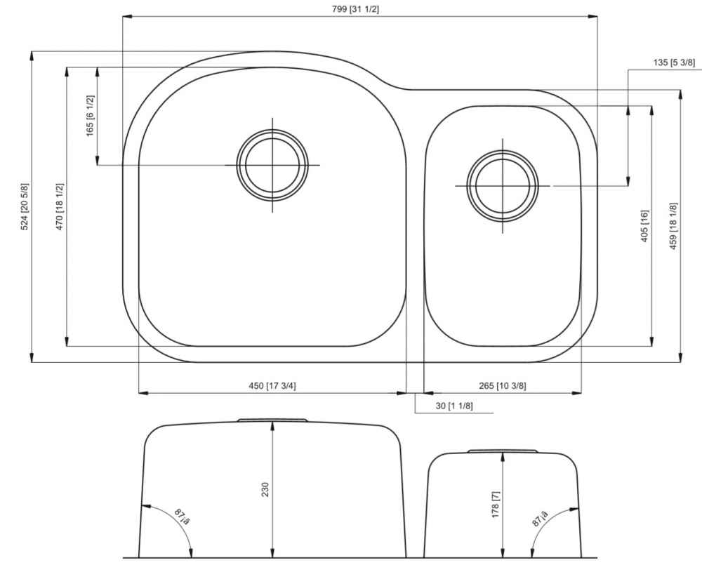 31.5-in. W CSA Approved Stainless Steel Kitchen Sink With 2 Bowl And 18 Gauge