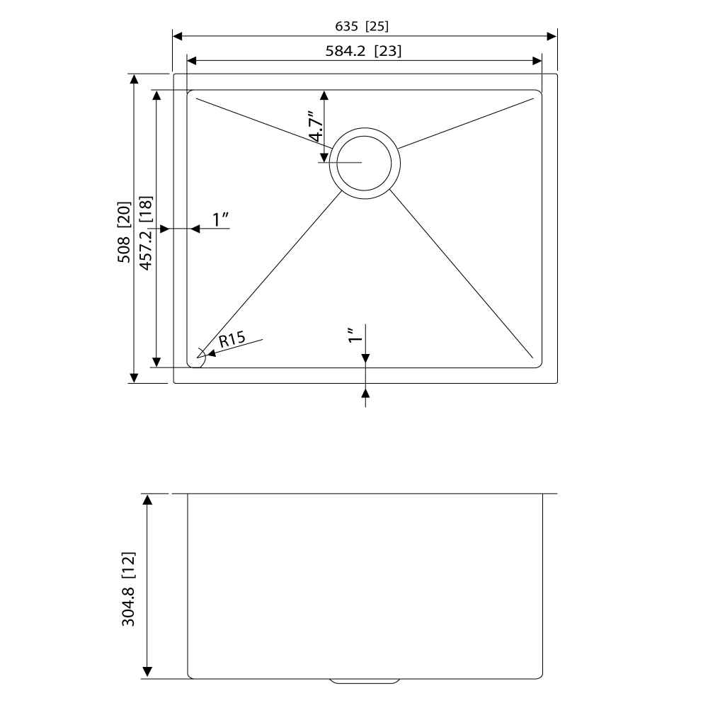 25-in. W CSA Approved Chrome Laundry Sink With 1 Bowl And 16 Gauge