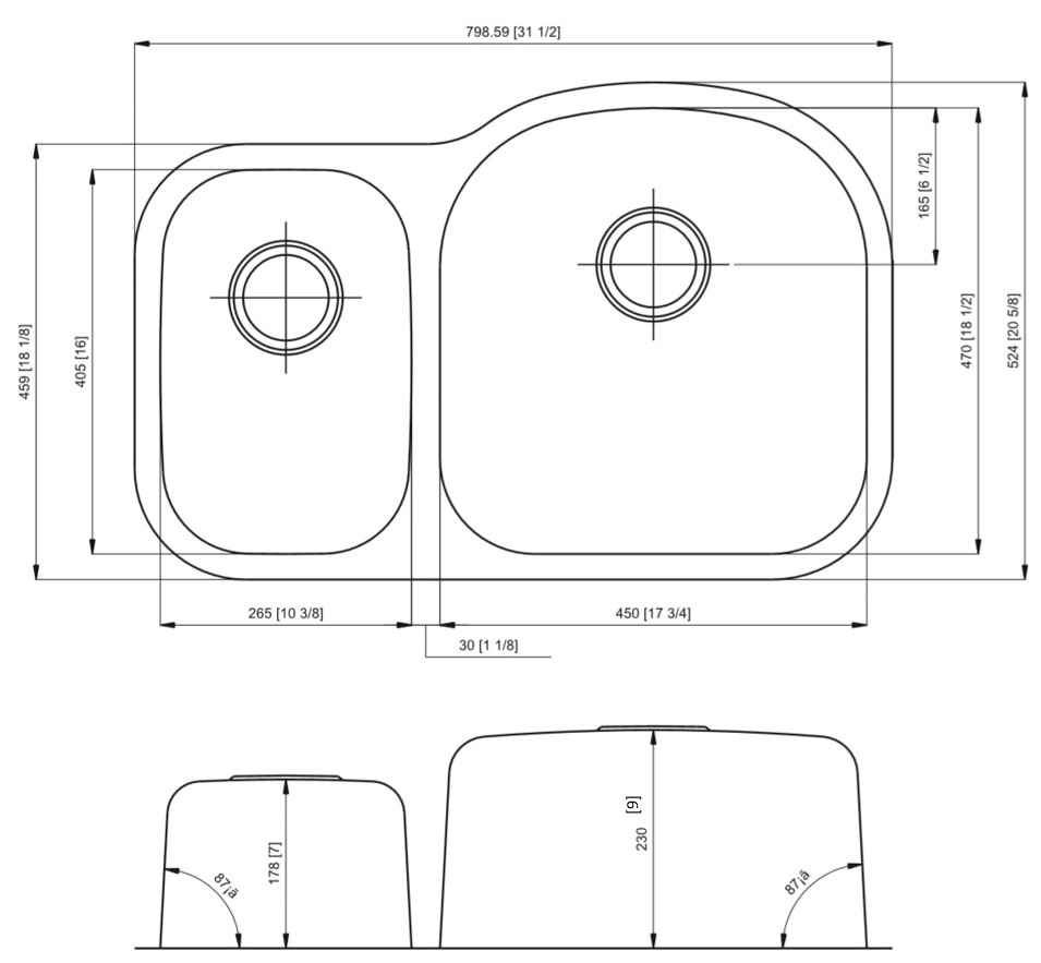 31.3-in. W CSA Approved Stainless Steel Kitchen Sink With 2 Bowl And 18 Gauge