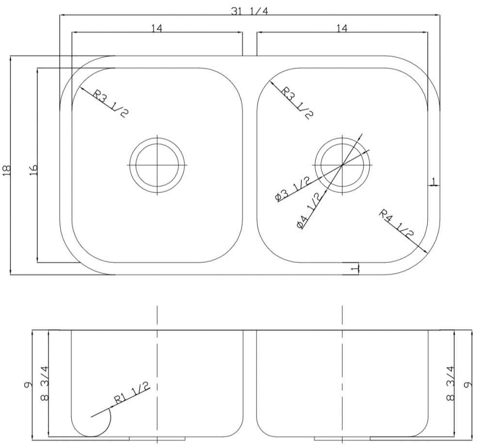 31.25-in. W CSA Approved Stainless Steel Kitchen Sink With 2 Bowl And 18 Gauge