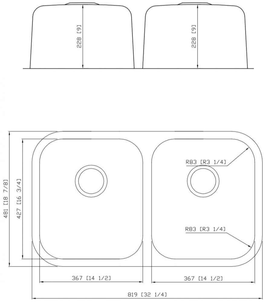 32.25-in. W CSA Approved Stainless Steel Kitchen Sink With 2 Bowl And 18 Gauge