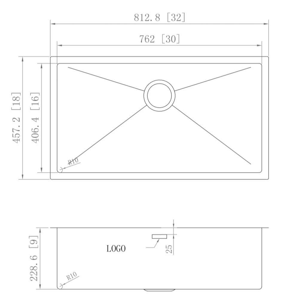 32-in. W CSA Approved Stainless Steel Kitchen Sink With 1 Bowl And 18 Gauge