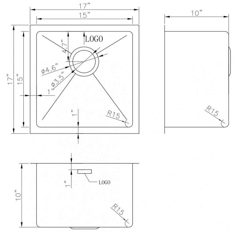 17-in. W CSA Approved Stainless Steel Kitchen Sink With 1 Bowl And 18 Gauge