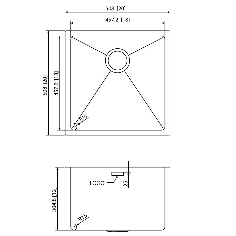 20-in. W CSA Approved Chrome Laundry Sink With 1 Bowl And 18 Gauge