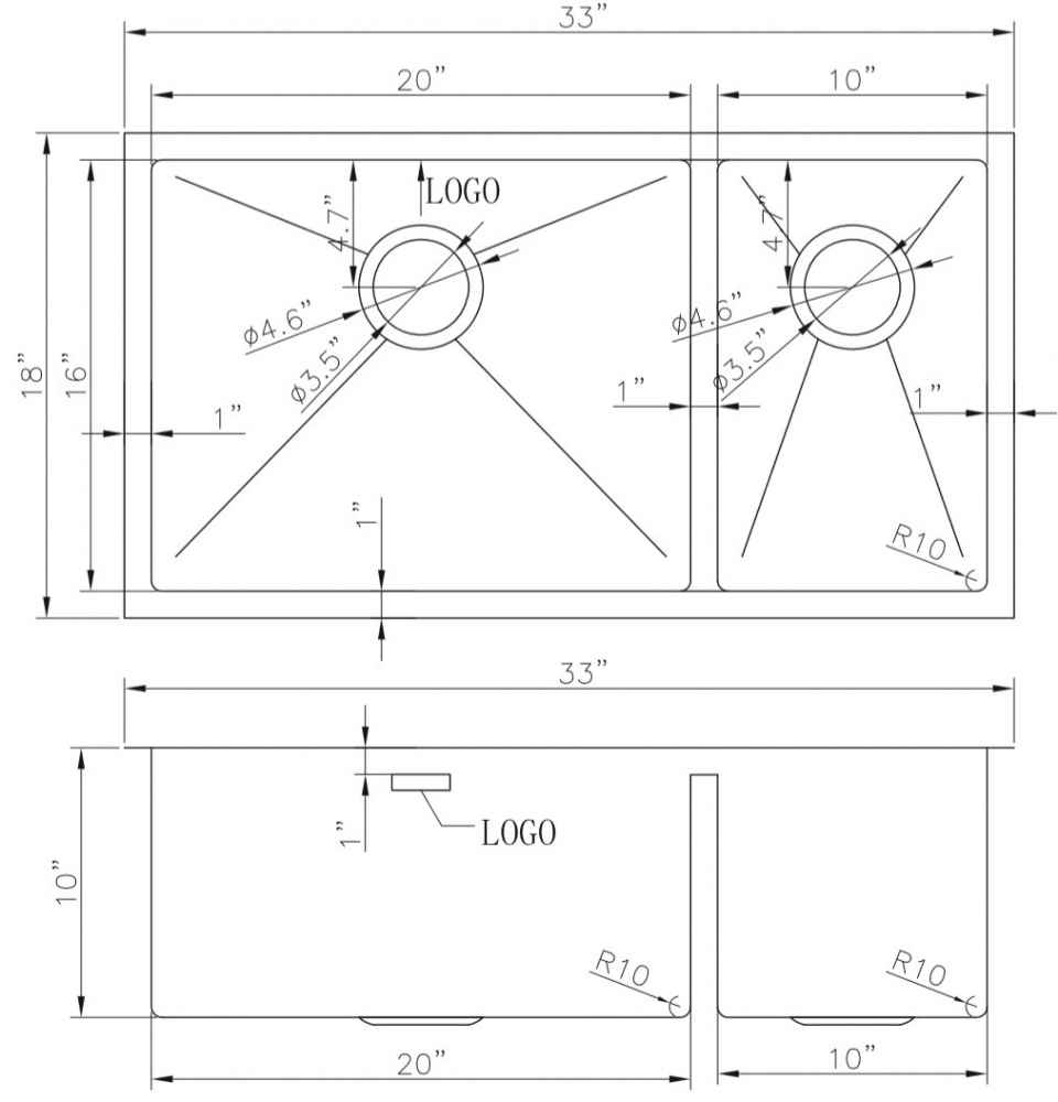 33-in. W CSA Approved Stainless Steel Kitchen Sink With 2 Bowl And 18 Gauge