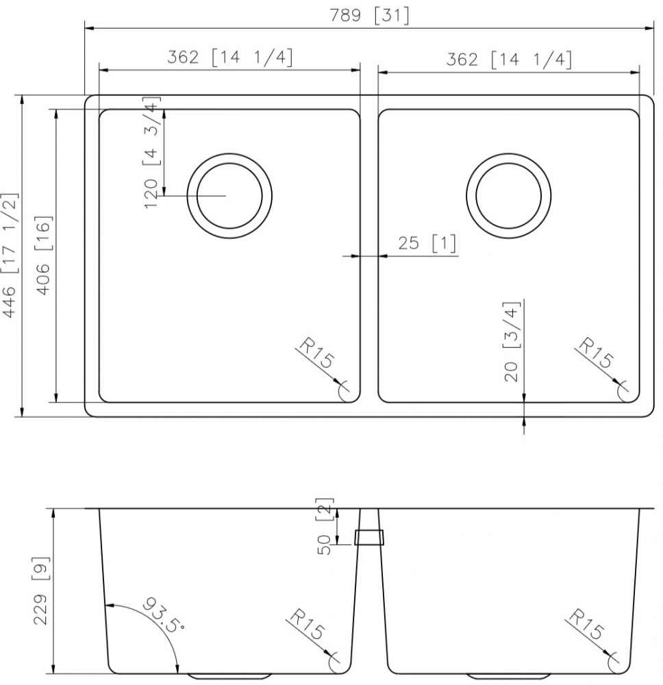 32-in. W CSA Approved Stainless Steel Kitchen Sink With 2 Bowl And 18 Gauge