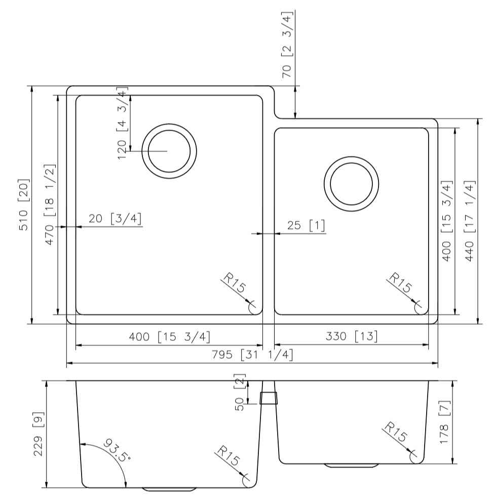 31.25-in. W CSA Approved Stainless Steel Kitchen Sink With 2 Bowl And 18 Gauge
