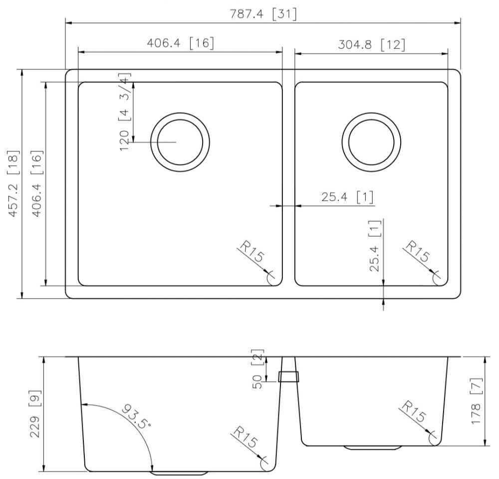 31-in. W CSA Approved Stainless Steel Kitchen Sink With 2 Bowl And 18 Gauge