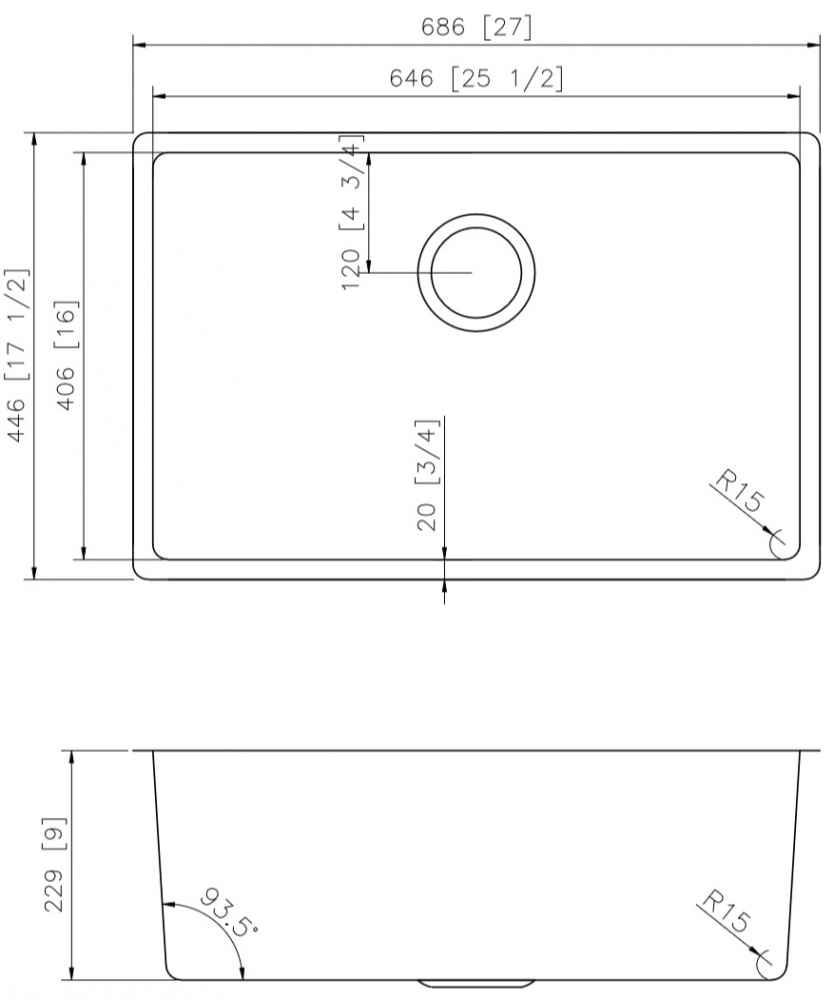 27-in. W CSA Approved Stainless Steel Kitchen Sink With 1 Bowl And 18 Gauge