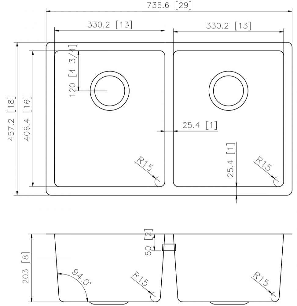 29-in. W CSA Approved Stainless Steel Kitchen Sink With 2 Bowl And 18 Gauge