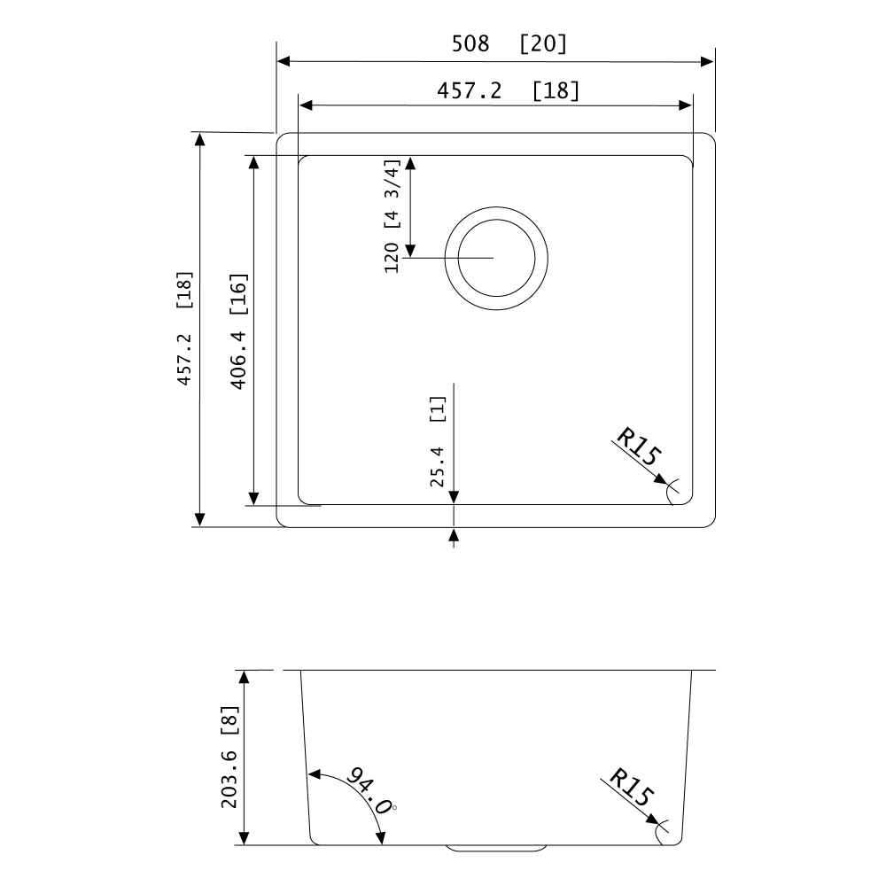 20-in. W CSA Approved Stainless Steel Kitchen Sink With 1 Bowl And 18 Gauge