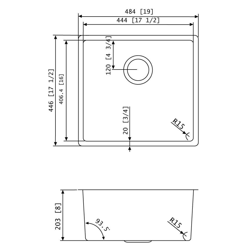 19-in. W CSA Approved Stainless Steel Kitchen Sink With 1 Bowl And 18 Gauge