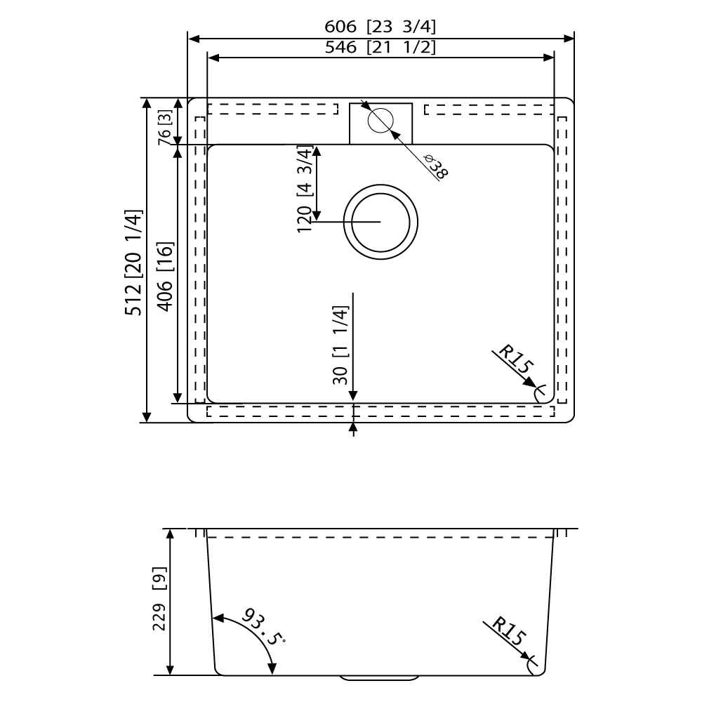 23.75-in. W CSA Approved Stainless Steel Kitchen Sink With 1 Bowl And 18 Gauge