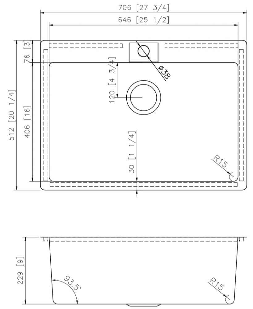 27.75-in. W CSA Approved Stainless Steel Kitchen Sink With 1 Bowl And 18 Gauge
