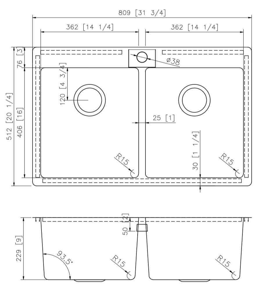 31.75-in. W CSA Approved Stainless Steel Kitchen Sink With 2 Bowl And 18 Gauge