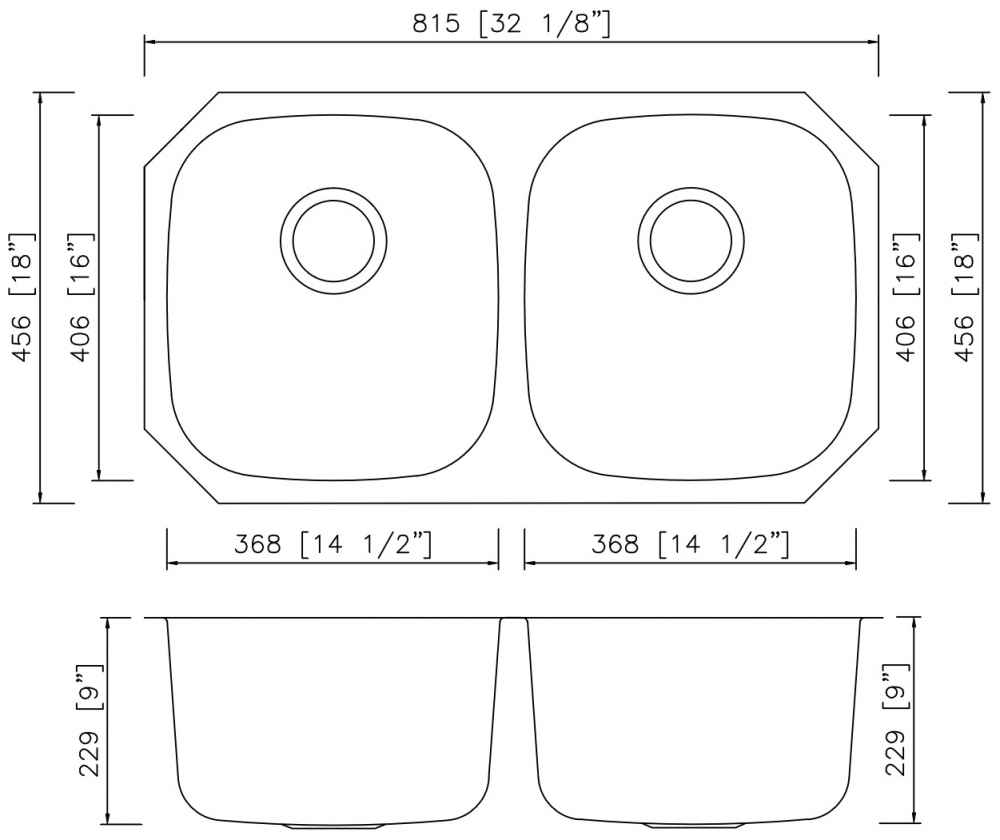 32.125-in. W CSA Approved Stainless Steel Kitchen Sink With 2 Bowl And 18 Gauge