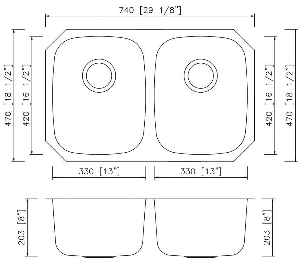 29.125-in. W CSA Approved Stainless Steel Kitchen Sink With 2 Bowl And 18 Gauge