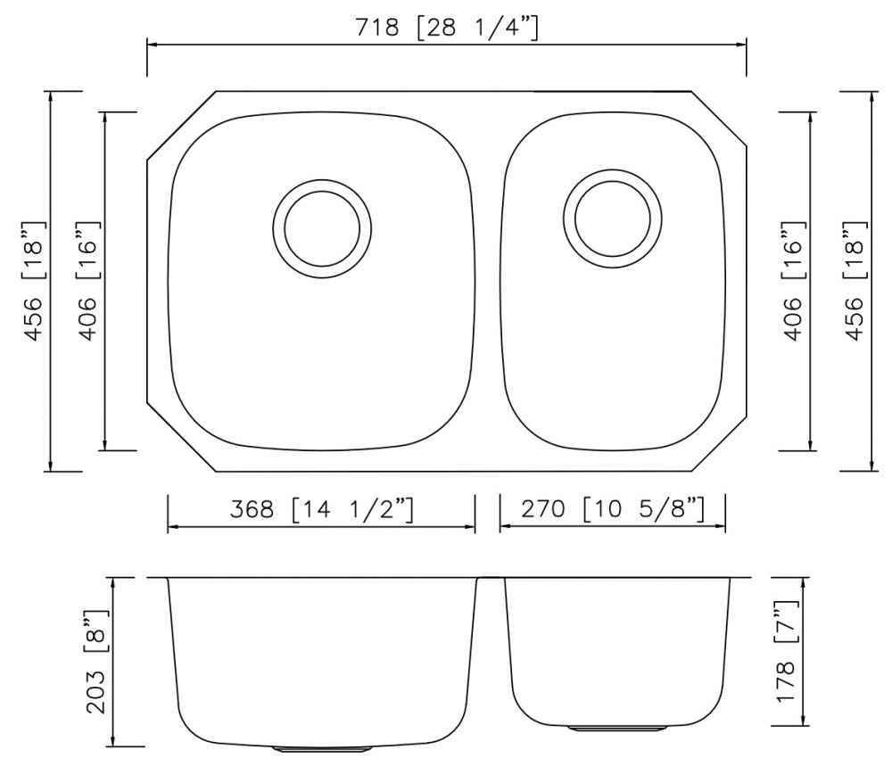 28.25-in. W CSA Approved Stainless Steel Kitchen Sink With 2 Bowl And 18 Gauge