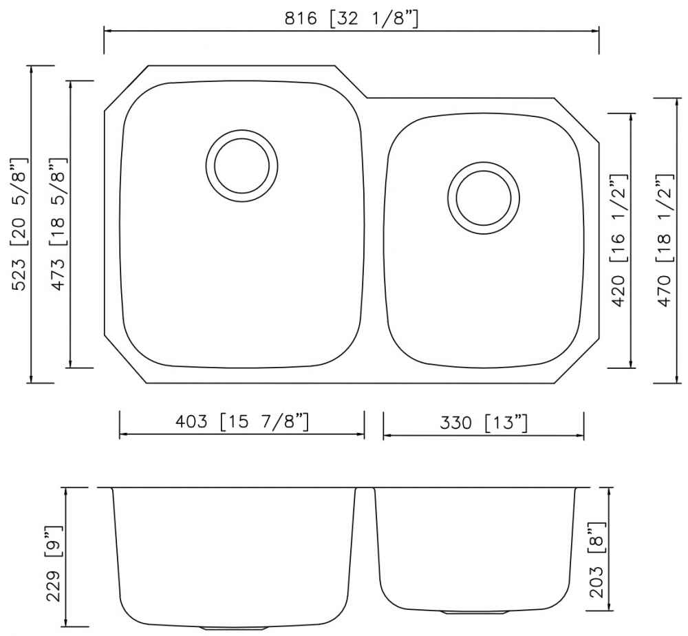32.125-in. W CSA Approved Stainless Steel Kitchen Sink With 2 Bowl And 18 Gauge