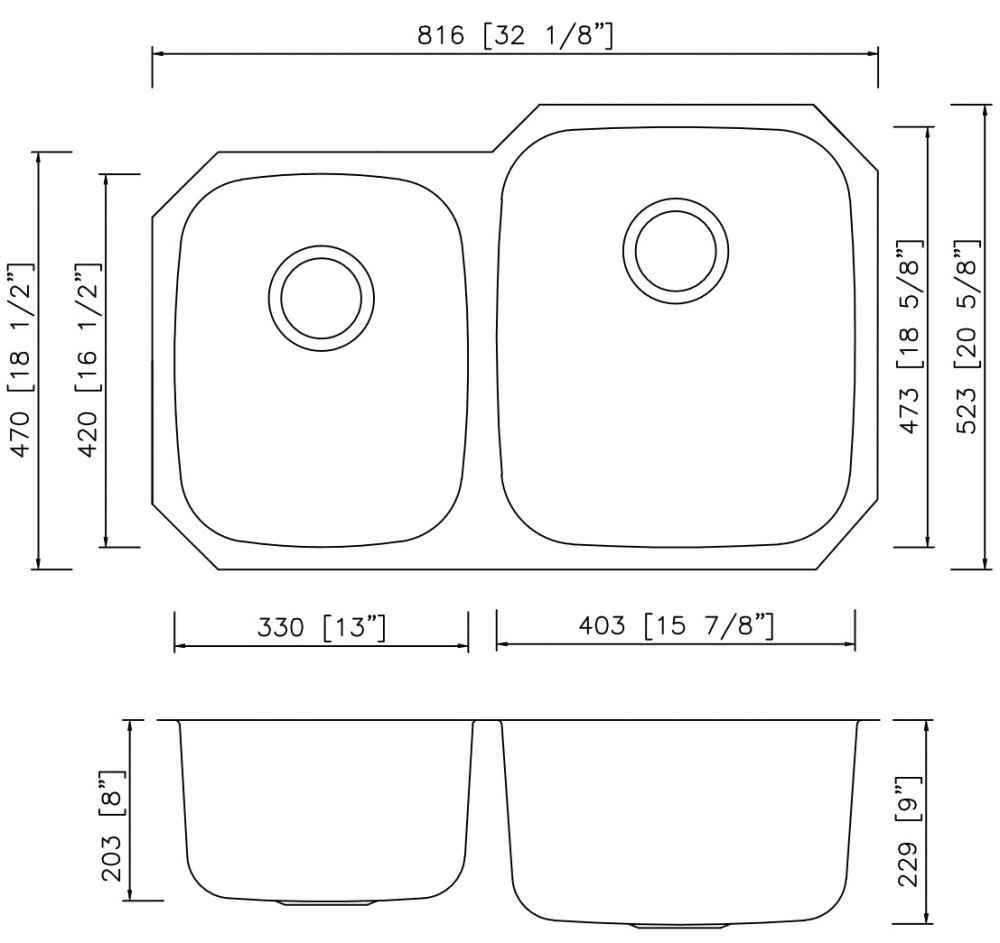 32.125-in. W CSA Approved Stainless Steel Kitchen Sink With 2 Bowl And 18 Gauge