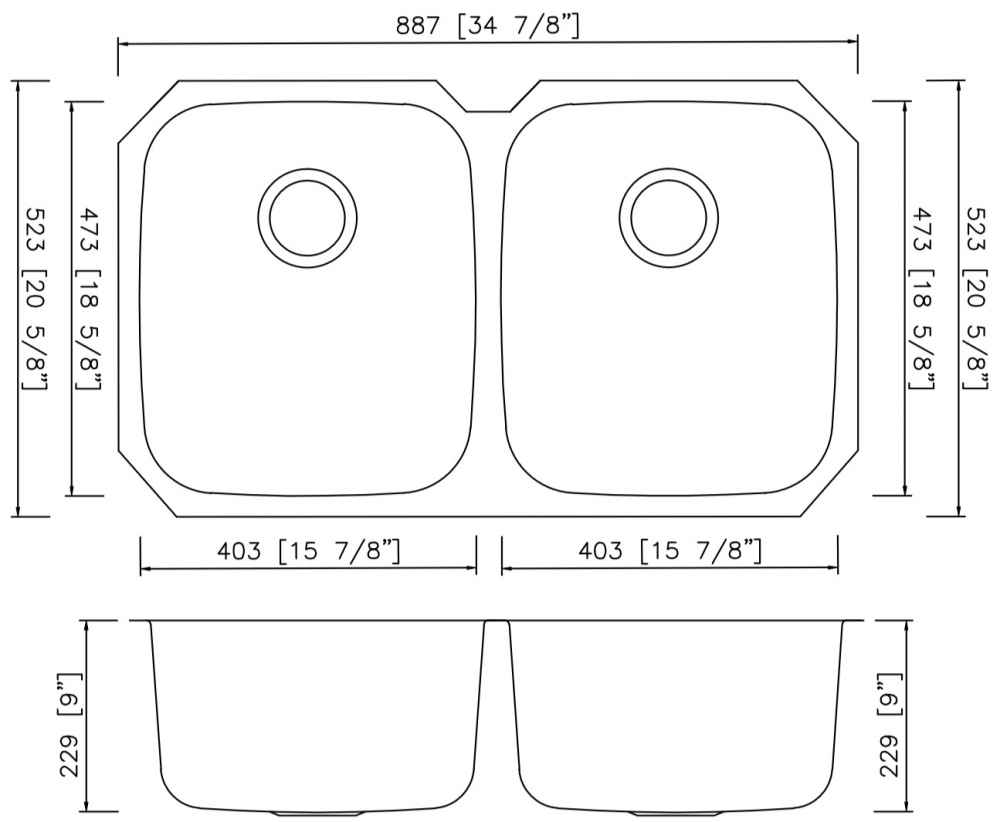 34.875-in. W CSA Approved Stainless Steel Kitchen Sink With 2 Bowl And 18 Gauge