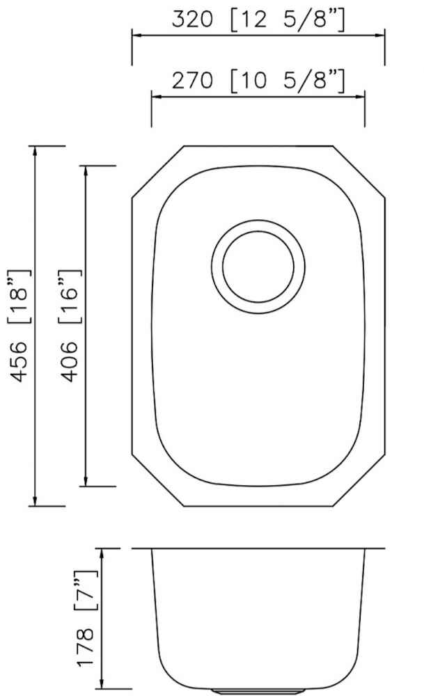 12.625-in. W CSA Approved Stainless Steel Kitchen Sink With 1 Bowl And 18 Gauge