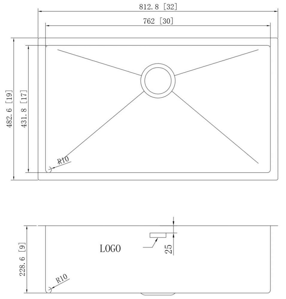 32-in. W CSA Approved Stainless Steel Kitchen Sink With 1 Bowl And 16 Gauge