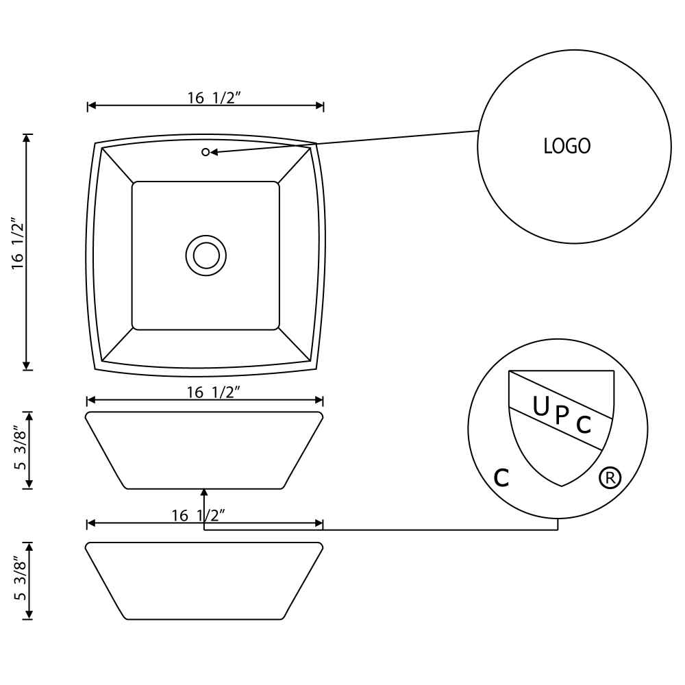 16.5-in. x 16.5-in. Square Bathroom Vessel Sink White Enamel Glaze