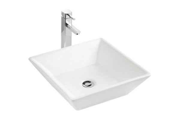 16.375-in. x 16.375-in. Square Bathroom Vessel Sink White Enamel Glaze