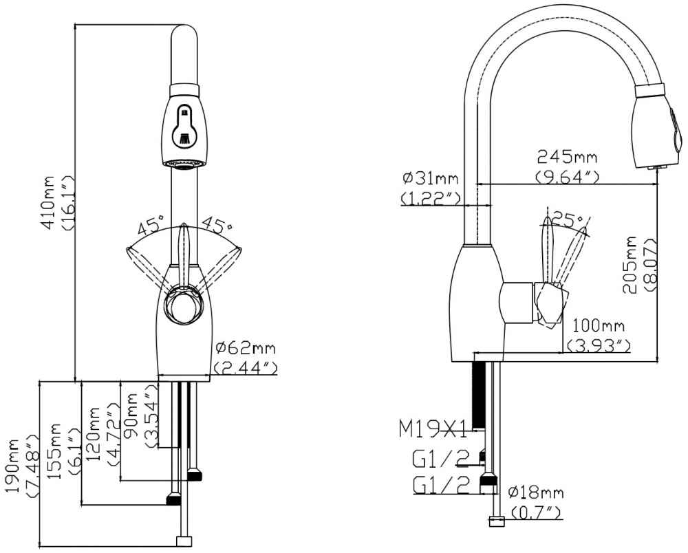 1 Hole CUPC Stainless Steel Kitchen Sink Faucet Chrome Stainless Steel