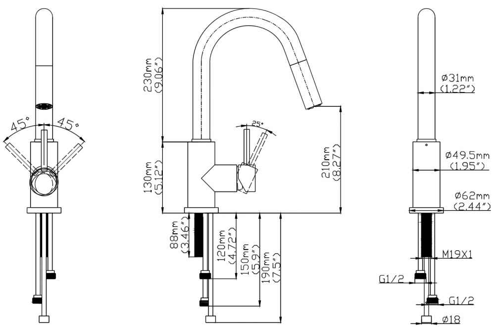 1 Hole CUPC Stainless Steel Kitchen Sink Faucet Chrome Stainless Steel