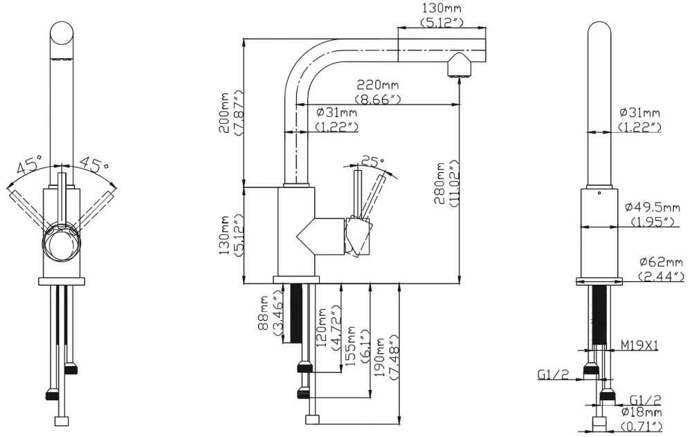 1 Hole CUPC Stainless Steel Kitchen Sink Faucet Chrome Stainless Steel